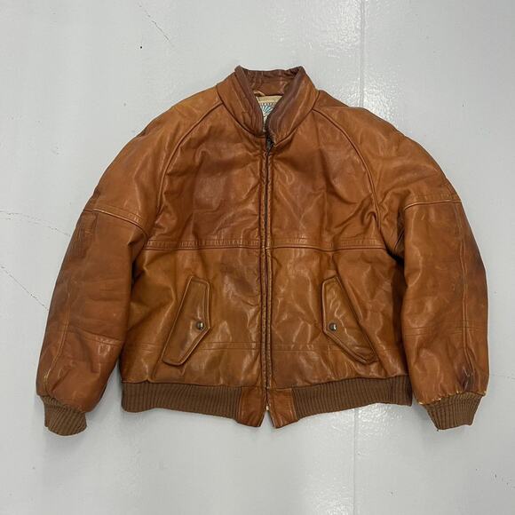 Vintage 70s William Barry Brown/Orange Bomber Leather Jacket - Picture 1 of 3